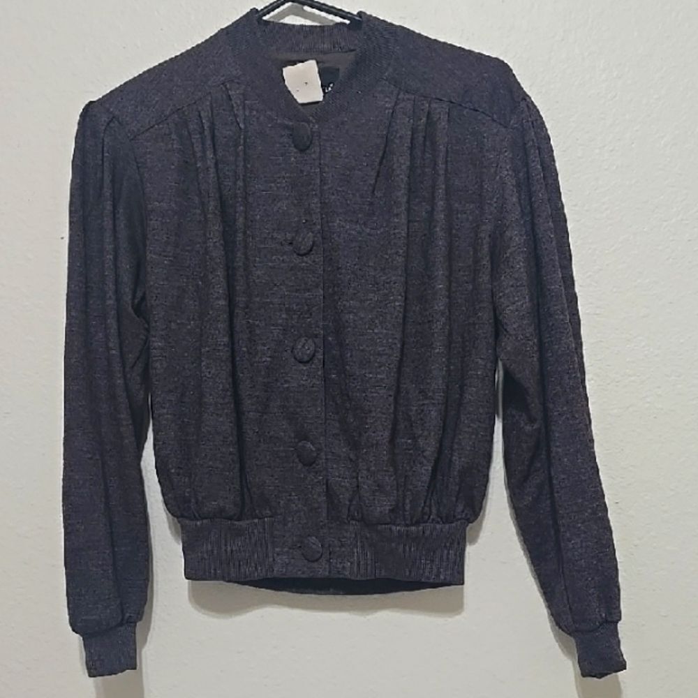 Carole Little Vintage Brown wool blend Bomber Jacket with Pleated Details